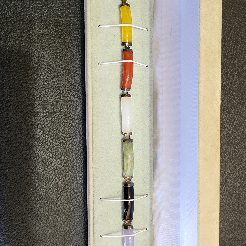 1990s "Retired" QVC Vibrant Sterling Silver Multicolor Jade "Happiness" Bracelet